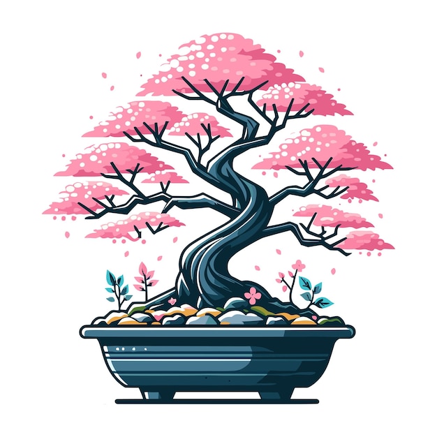 Plik wektorowy ilustracja wektorowa drzewa sakura bonsai estetyczna japońska i chińska kultura tradycyjna