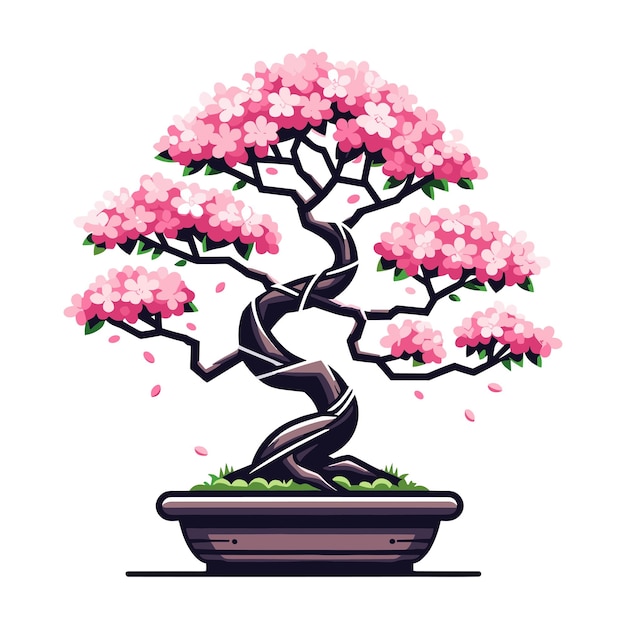 Plik wektorowy ilustracja wektorowa drzewa sakura bonsai estetyczna japońska i chińska kultura tradycyjna