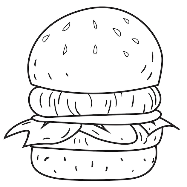 Plik wektorowy ilustracja wektorowa dużego hamburgera w czarno-białym stylu doodle