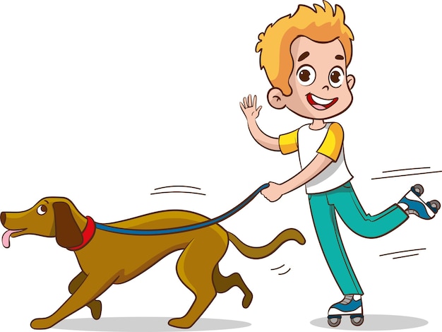 Plik wektorowy ilustracja wektorowa dzieci bawiących się i kochających się z psem