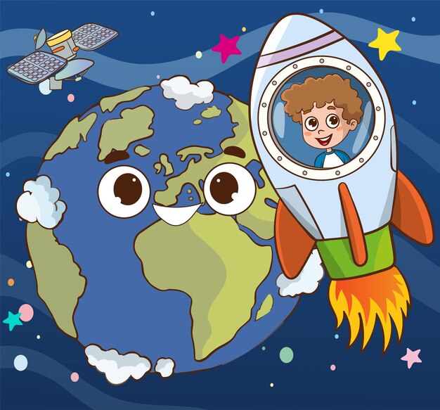 Plik wektorowy ilustracja wektorowa dziecka astronauty czuje się szczęśliwy w kosmosie
