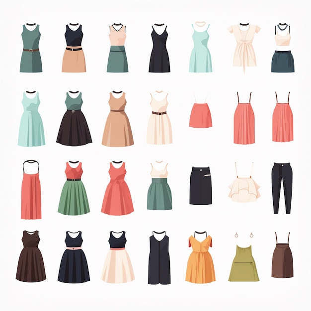 Ilustracja Wektorowa Dziewczyna Kolekcja Mody Odzież Zestaw Odzieży Z Kreskówek Odzież Sukienka Gr