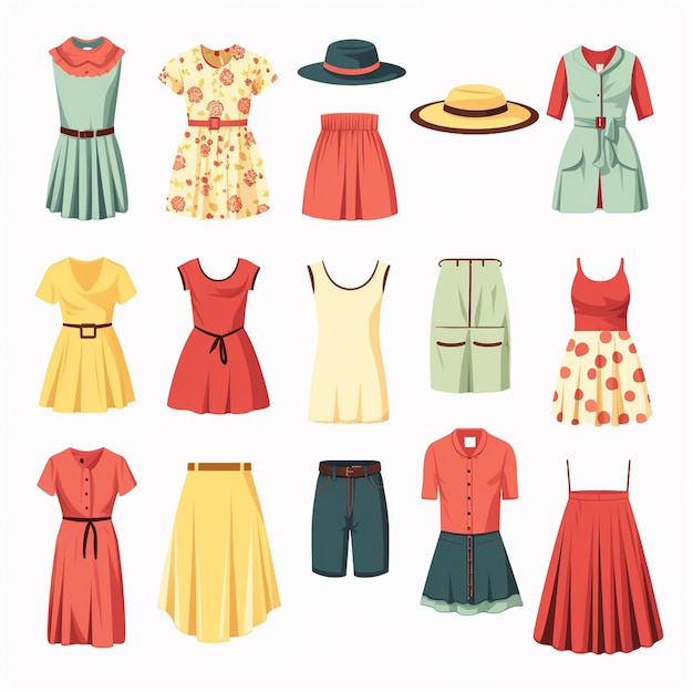 Ilustracja Wektorowa Dziewczyna Kolekcja Mody Odzież Zestaw Odzieży Z Kreskówek Odzież Sukienka Gr