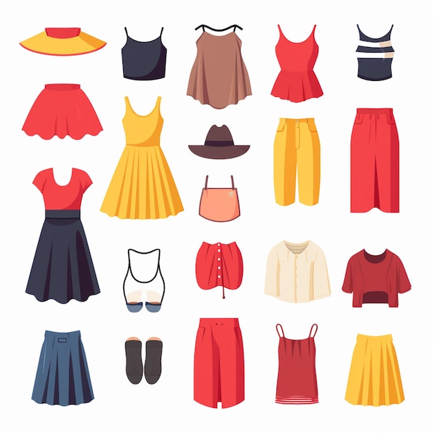 Plik wektorowy ilustracja wektorowa dziewczyna kolekcja mody odzież zestaw odzieży z kreskówek odzież sukienka gr