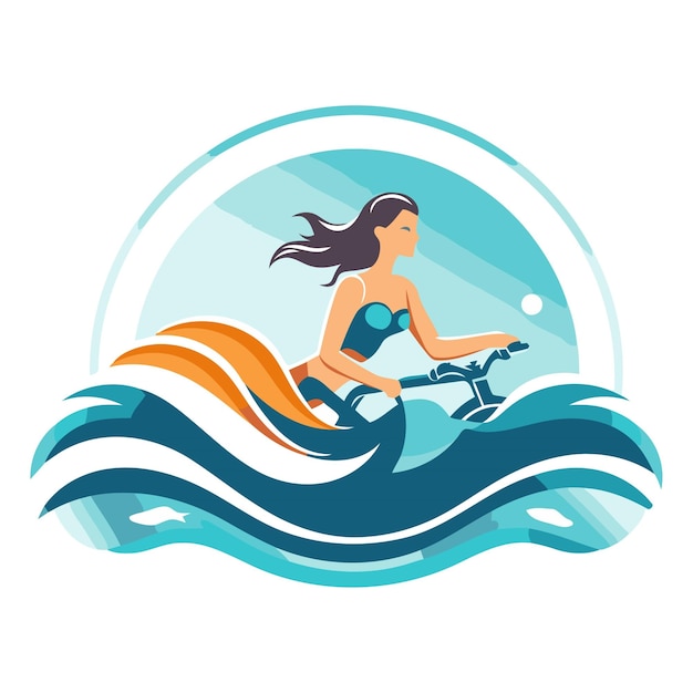 Plik wektorowy ilustracja wektorowa dziewczyny jeżdżącej na rowerze wodnym na falach