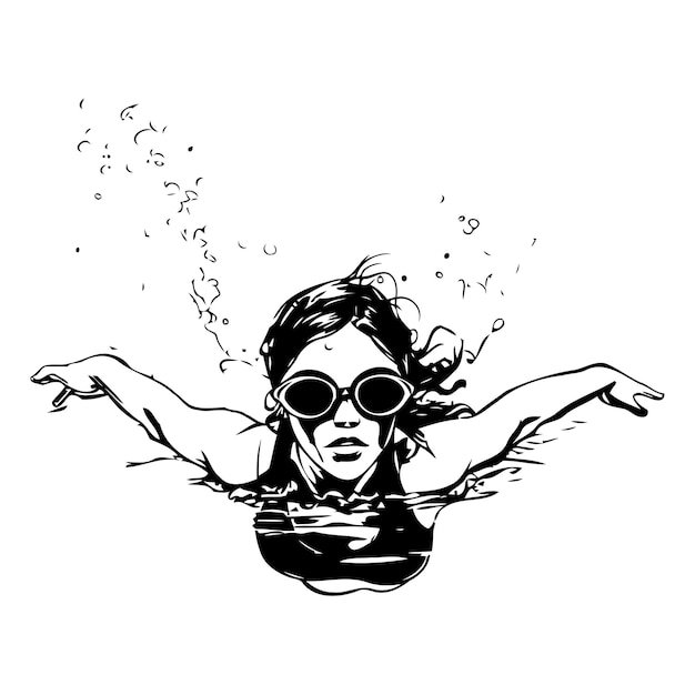Ilustracja Wektorowa Dziewczyny W Kostiumie Kąpielowym I Okularach Przeciwsłonecznych Pływającej W Basenie