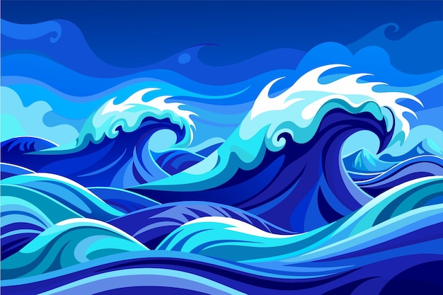 ilustracja wektorowa fali niebieskiej wody oceanicznej