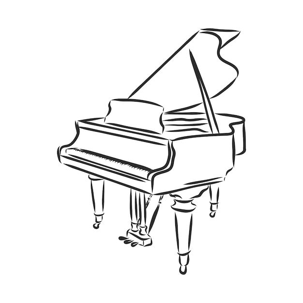 Ilustracja wektorowa fortepianowego instrumentu muzycznego w czarno-białym szkicu doodle