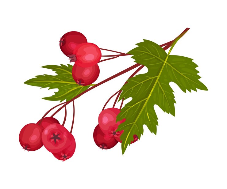 Wektor ilustracja wektorowa gałęzi jagody hawthorn z gromadą czerwonych okrągłych małych owoców