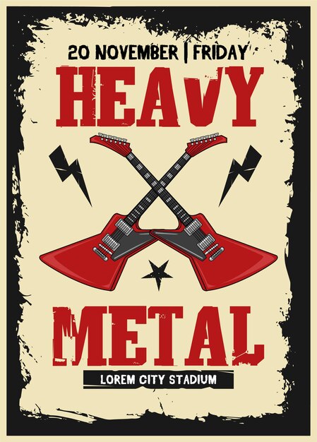 Ilustracja Wektorowa Gitar I Tekstu Heavy Metal W Stylu Rysunku Ręcznego Dostępna Na Plakat