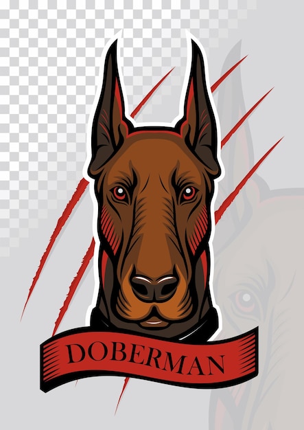 Plik wektorowy ilustracja wektorowa głowa psa. maskotka doberman pinczer.