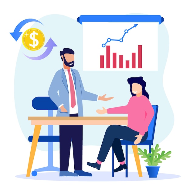 Ilustracja wektorowa graficzny postać z kreskówki konsultacji finansowych