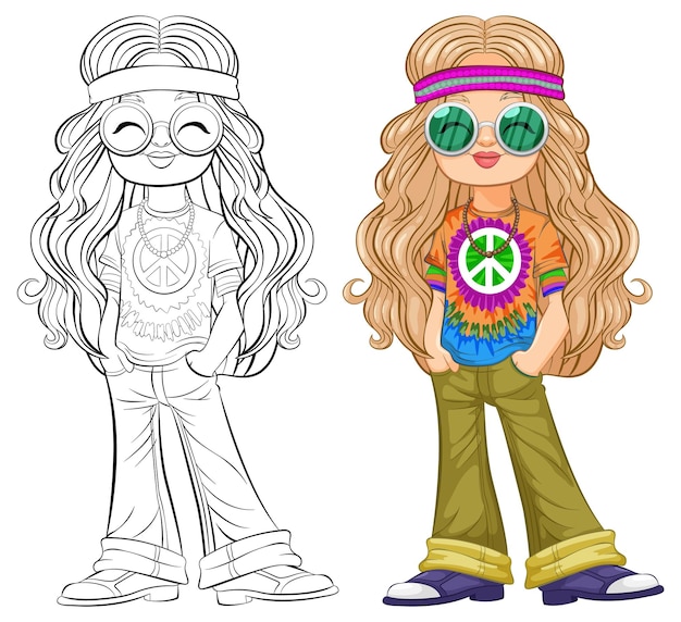 Plik wektorowy ilustracja wektorowa groovy hippie girl