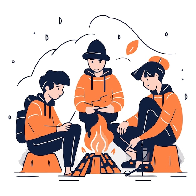 Plik wektorowy ilustracja wektorowa grupy ludzi siedzących wokół ognia