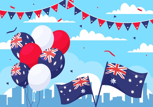 Plik wektorowy ilustracja wektorowa happy australia day w dniu 26 stycznia z mapą i flagą australii na plakat