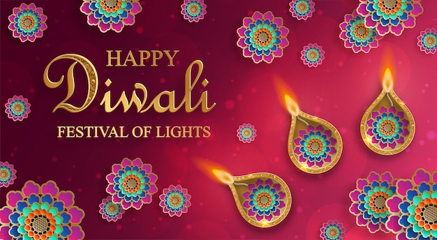 Ilustracja wektorowa Happy Diwali Karta świąteczna Diwali i Deepawali Indyjski festiwal świateł