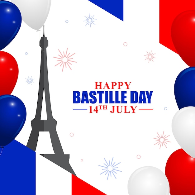 Ilustracja Wektorowa Happy France Bastille Day Szablon Makieta Kanału Społecznościowego