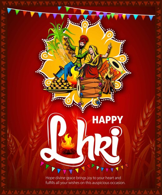 Ilustracja Wektorowa Happy Lohri Wakacyjnego Festiwalu Pendżabu W Indiach Z Pięknym Tłem