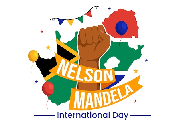 Ilustracja wektorowa Happy Nelson Mandela International Day 18 lipca z flagą Republiki Południowej Afryki