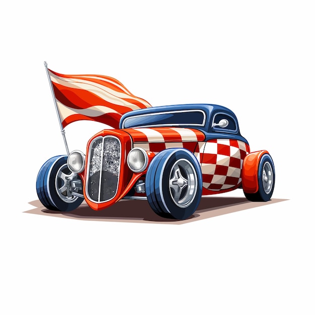 Ilustracja Wektorowa Hot Rod Z Flagą Wyścigową