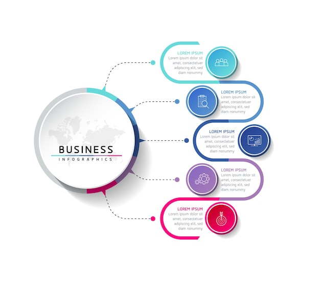Ilustracja wektorowa infografiki zaprojektuj szablon informacji marketingowych z 5 opcjami lub krokami