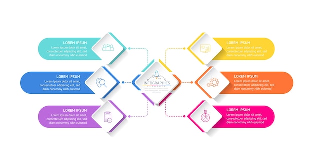 Ilustracja Wektorowa Infografiki Zaprojektuj Szablon Informacji Marketingowych Z 6 Opcjami Lub Krokami