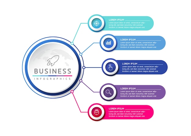 Ilustracja wektorowa infografiki zaprojektuj szablon informacji marketingowych z 6 opcjami lub krokami