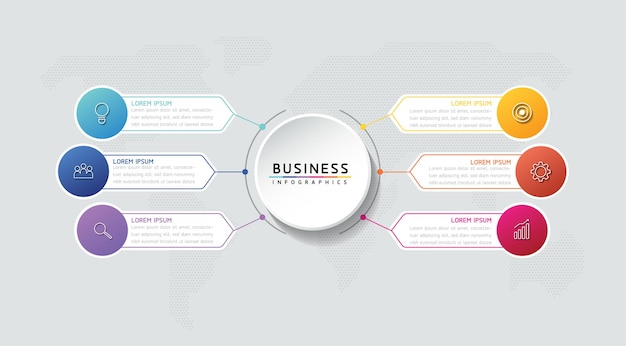 Ilustracja Wektorowa Infografiki Zaprojektuj Szablon Informacji Marketingowych Z 6 Opcjami Lub Krokami