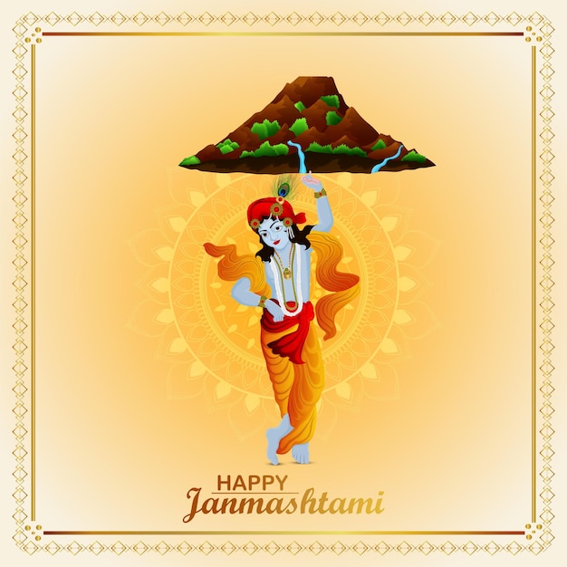 Ilustracja wektorowa karty z pozdrowieniami indyjskiego festiwalu janmashtami