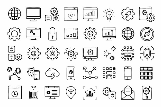 Ilustracja wektorowa kolekcji ikon technologii UI