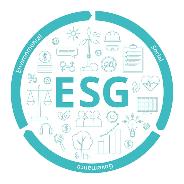Plik wektorowy ilustracja wektorowa koncepcji esg dotyczącej środowiska społecznego i zarządzania