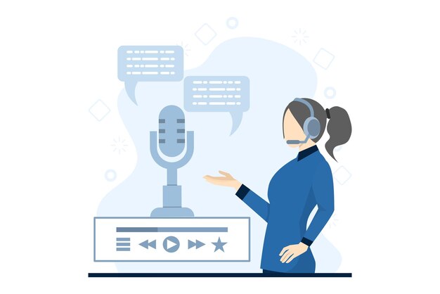 ilustracja wektorowa koncepcji podcastingu online z postaciami słuchającymi podcastów