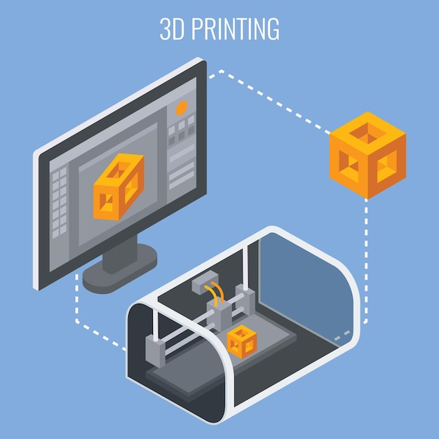 Ilustracja Wektorowa Koncepcji Procesu Drukowania 3d