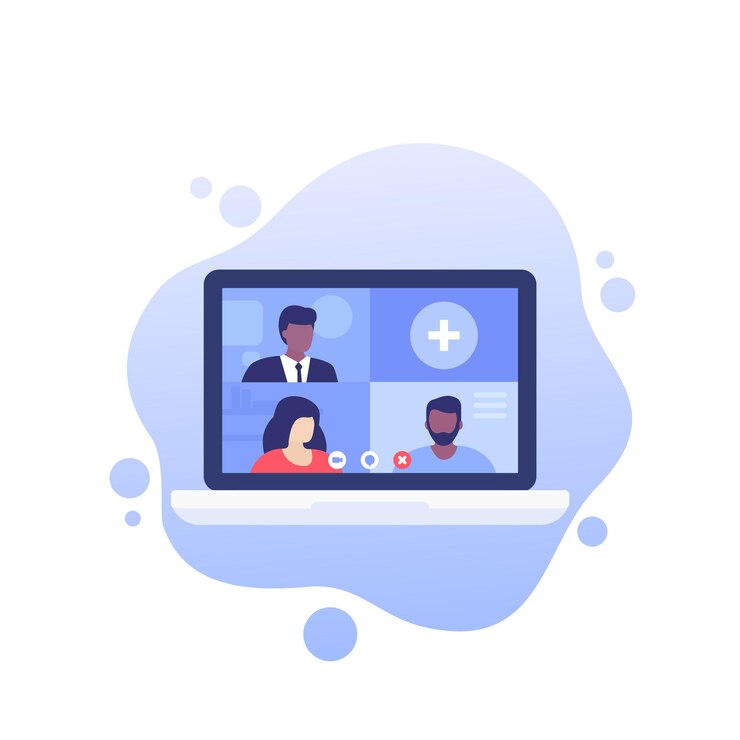Wektor ilustracja wektorowa konferencji wideo, spotkania online lub grupowych rozmów wideo