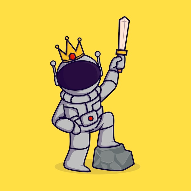 Plik wektorowy ilustracja wektorowa koronowanego rycerza astronauty trzymającego miecz
