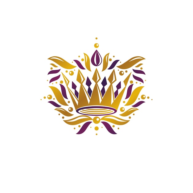 Ilustracja Wektorowa Korony Królewskiej. Heraldyczny Element Projektu. Logo W Stylu Retro. Starożytny Logotyp Na Białym Tle.