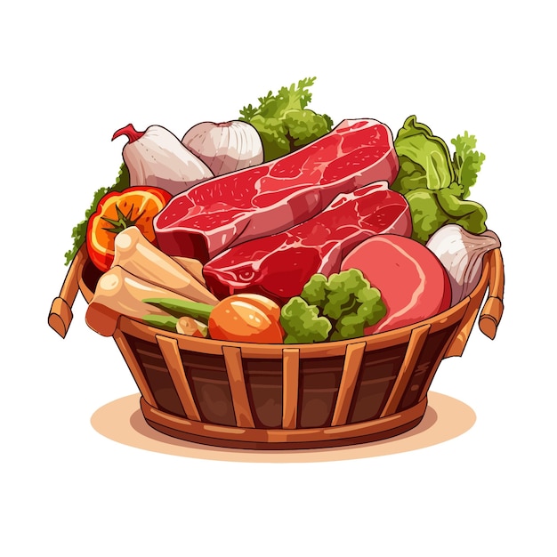 Ilustracja Wektorowa Koszyka Spożywczego Z Produktami Mięsnymi
