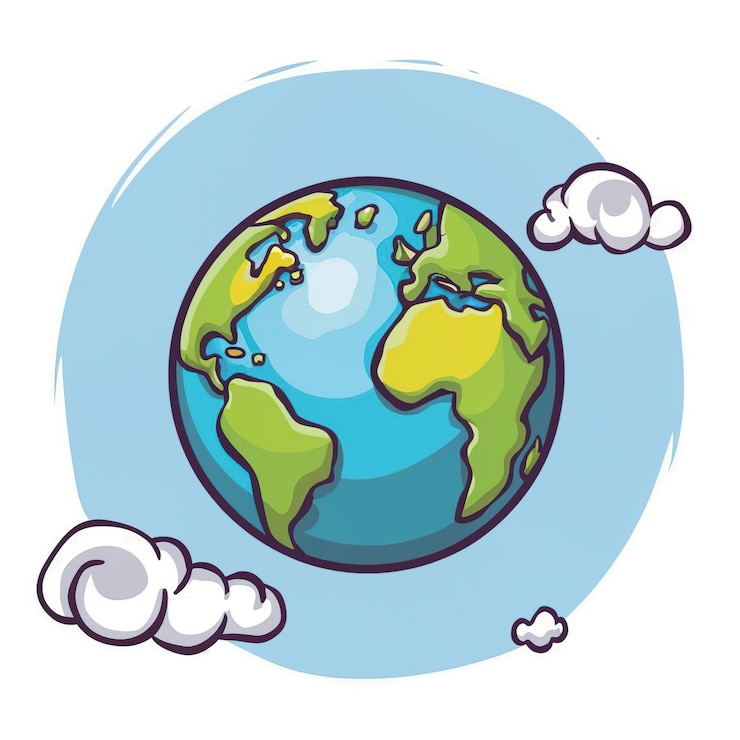 Wektor ilustracja wektorowa kreskówka kolorowy logo ziemi malowanie chmura przestrzeń wszechświat globalny