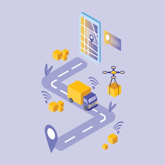 Ilustracja wektorowa łącząca punkty sieci transportowych i logistycznych