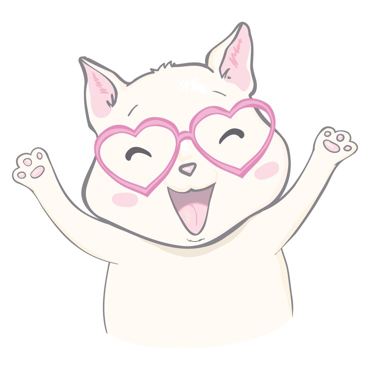 Ilustracja wektorowa ładny kot. Ręcznie rysowane stylowy kotek sztuki. Doodle Kitty w okularach. Zwierzę kreskówka na białym tle.