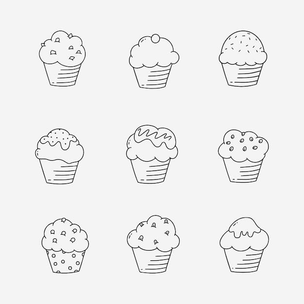 Plik wektorowy ilustracja wektorowa linii cupcake doodle