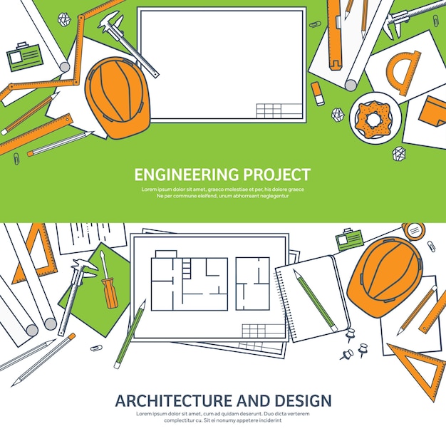 Ilustracja wektorowa linii inżynierii i architektury rysunek oprogramowania do notebooka