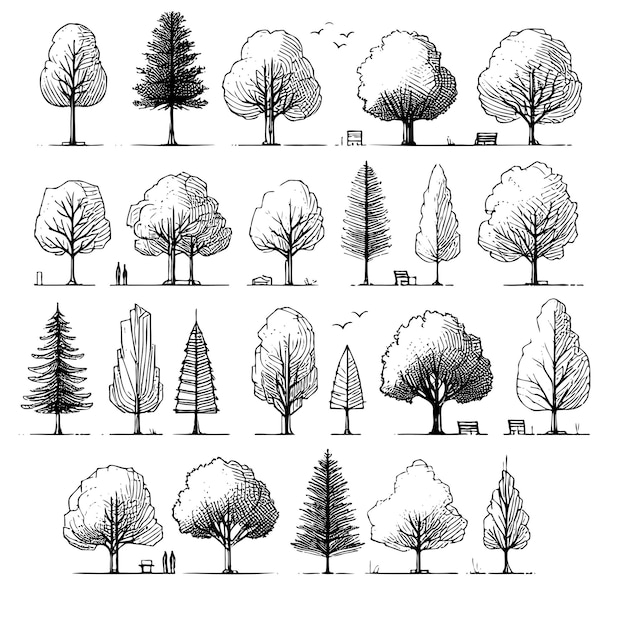 Ilustracja Wektorowa Linii Szorstkie Ręcznie Narysowane Drzewo Szkicowe Idealne Dla Architektury