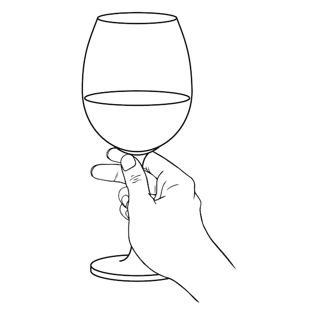 Plik wektorowy ilustracja wektorowa liniowa z szklanego naczynia do wina lub szampana w ręku