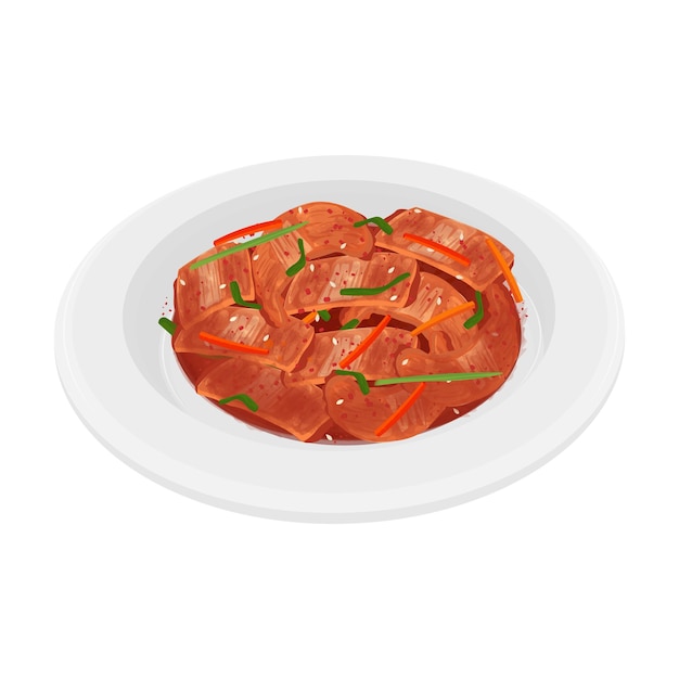 Ilustracja wektorowa Logo Clipart Świeże Kimchi Geotjeori na białej płytce
