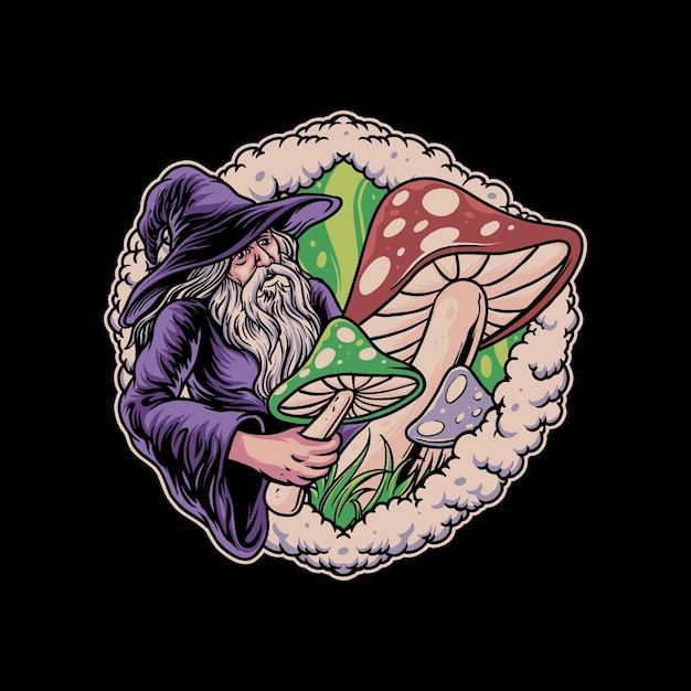 Ilustracja Wektorowa Logo Printwizard Mushroom Psychedelics