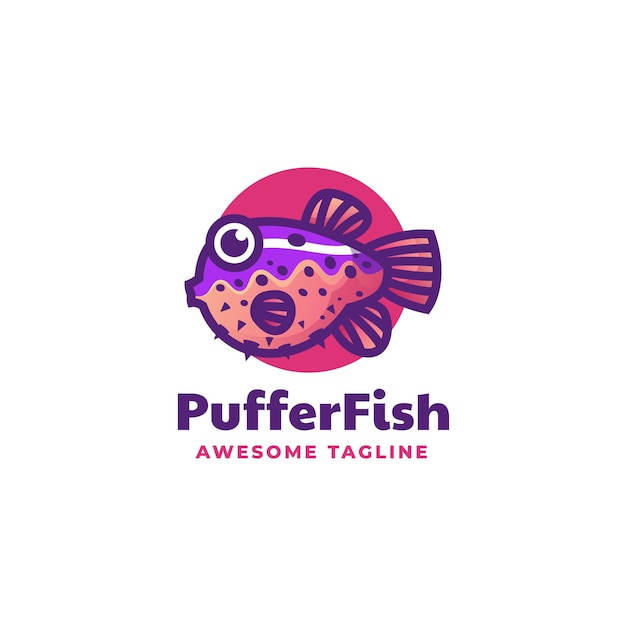 Ilustracja Wektorowa Logo Puffer Ryb Prosty Styl Maskotka