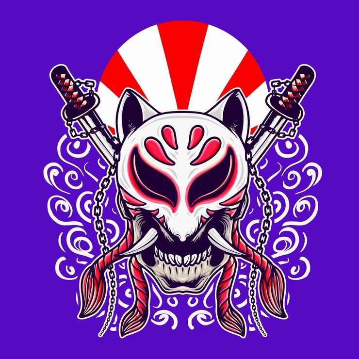 Ilustracja wektorowa maski Kitsune czaszki