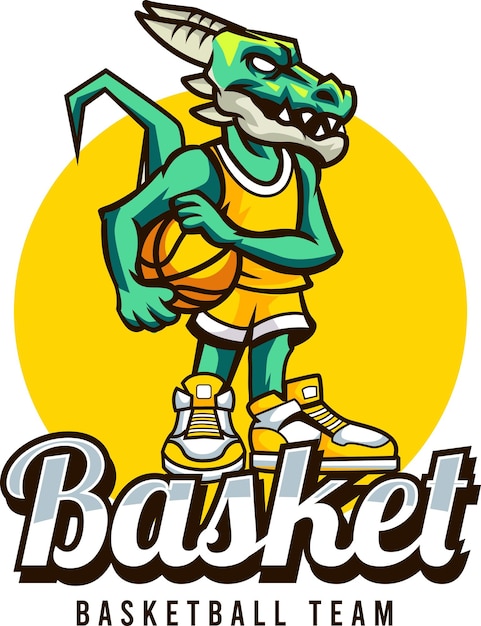 Ilustracja Wektorowa Maskotki Smoka Z Pozy Koszykarza W Stylu Logo Sportu