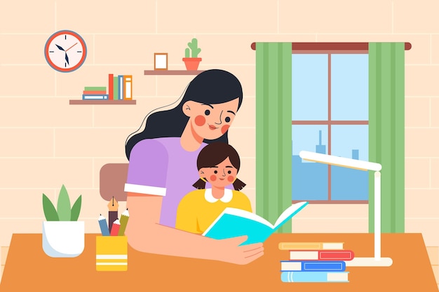 Ilustracja Wektorowa Matki I Córki Do Czytania Przez Rodziców I Dzieci